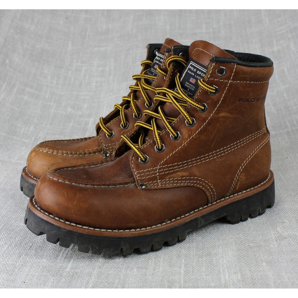 Polo Sport Ralph Lauren Mens Tan Leather Moc Toe Work Boots WB3013 Size 8 B